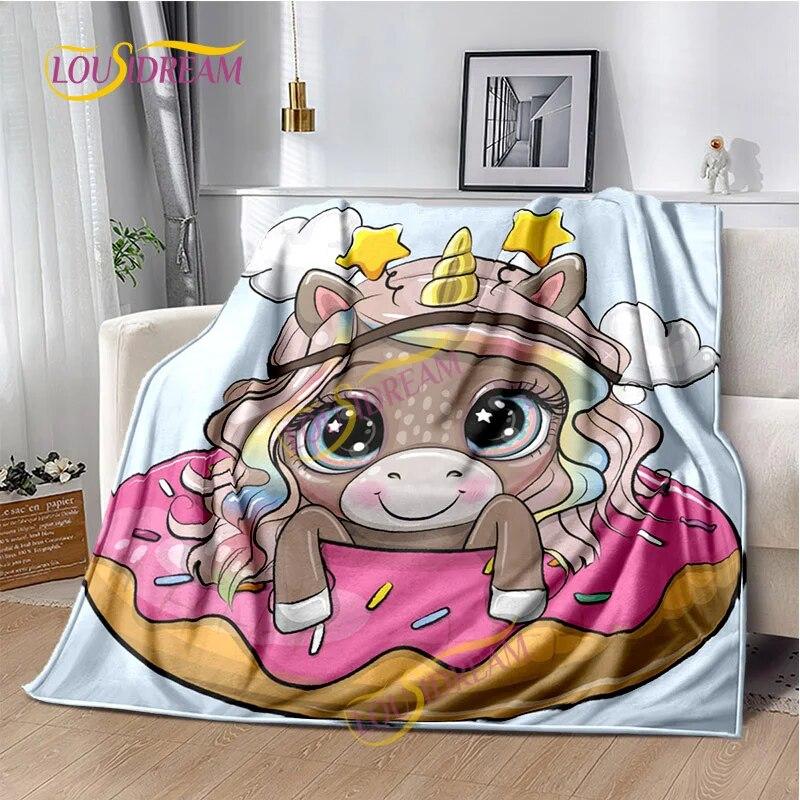 Einhorn-Cartoon, waschbare Decke, Nickerchendecke für Kinder, vier Jahreszeiten, Sofa, Bett, warme Decke, anpassbar, personalisiertes Geschenk.