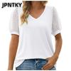 JPNTKY Women's Fashion Casual Solid Color Print Short Sleeve V Neck Blouses & Shirts