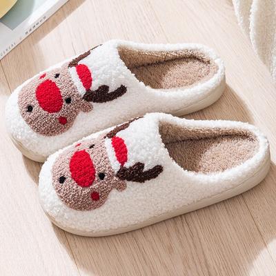 Fashion Slippers Women Winter Fashion Indoor Home Plush Warm Christmas Fluffy Comfortable Soft Sole Cotton Slippers Men House Slides