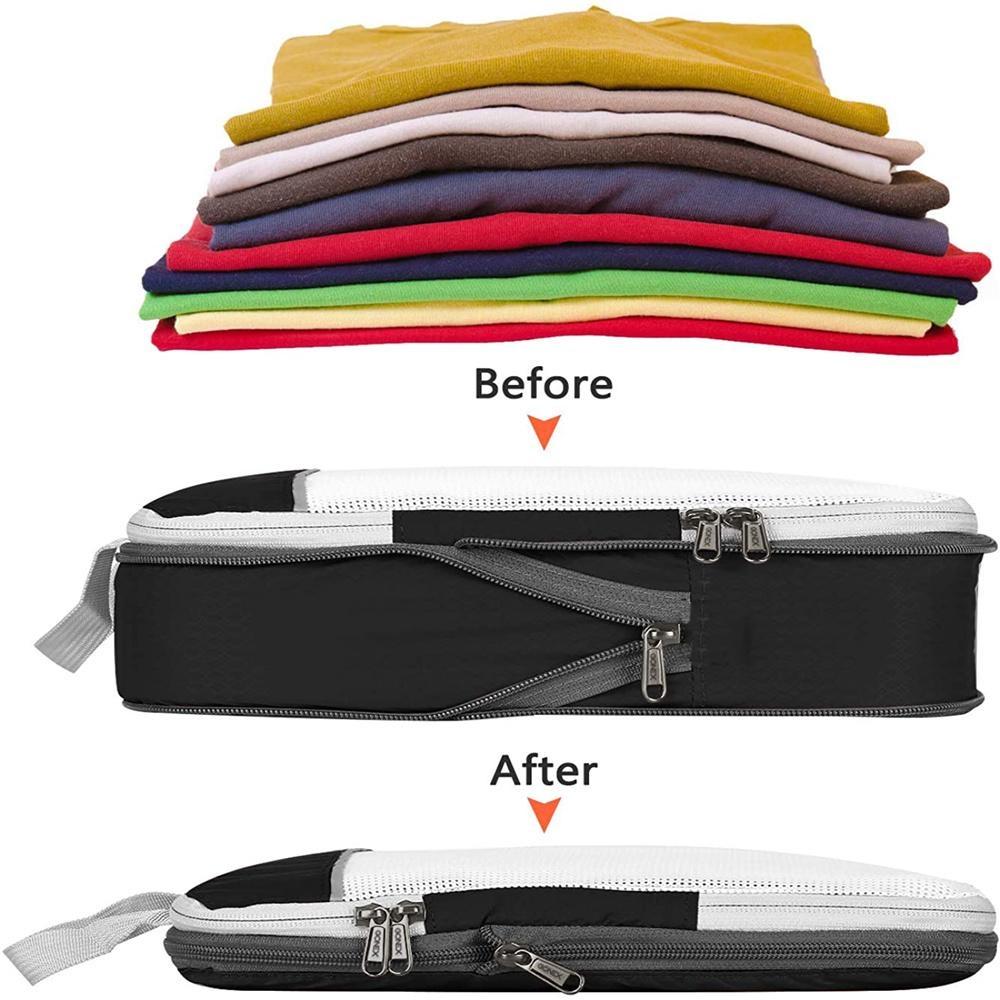 6 Stück/Set Gepäck-Packwürfel Aufbewahrungstaschen Kleidungssortierpakete für Reisegepäck Kompressionsstoff-Packbeutel