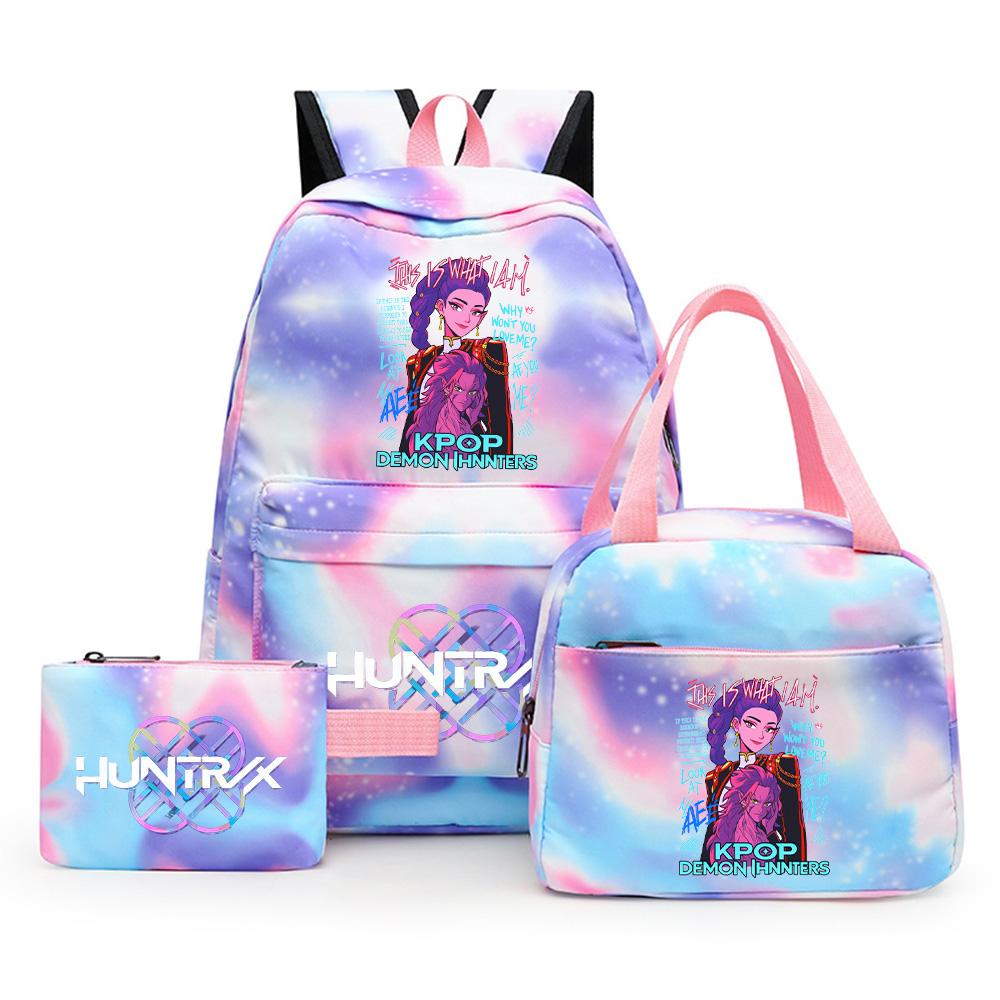 3Pcs/set Cartoon Kpop Printed Backpack with Lunch Bag Pencil Case for Teenager Girl Boy Bookbag Large Capacity Waterproof Travel Bag Kid Gift