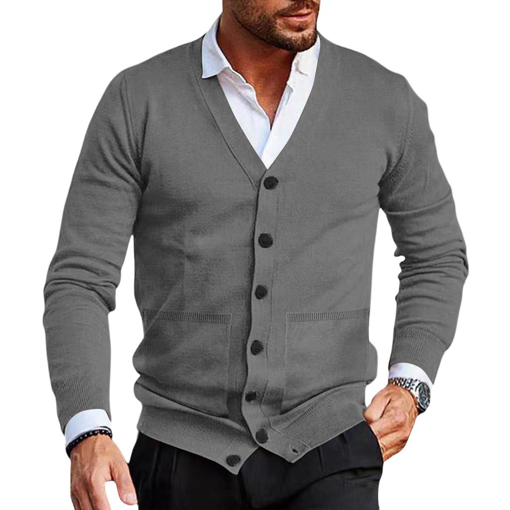 Men's Casual V-neck Knitted Fitted Shirt Jacket