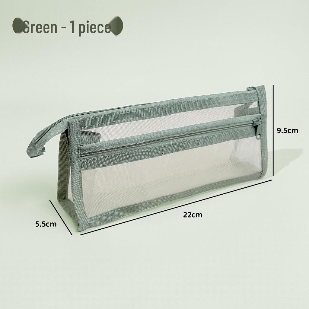Transparent Double-Layer Mesh Pencil Case - Large Capacity Stationery Bag for Students