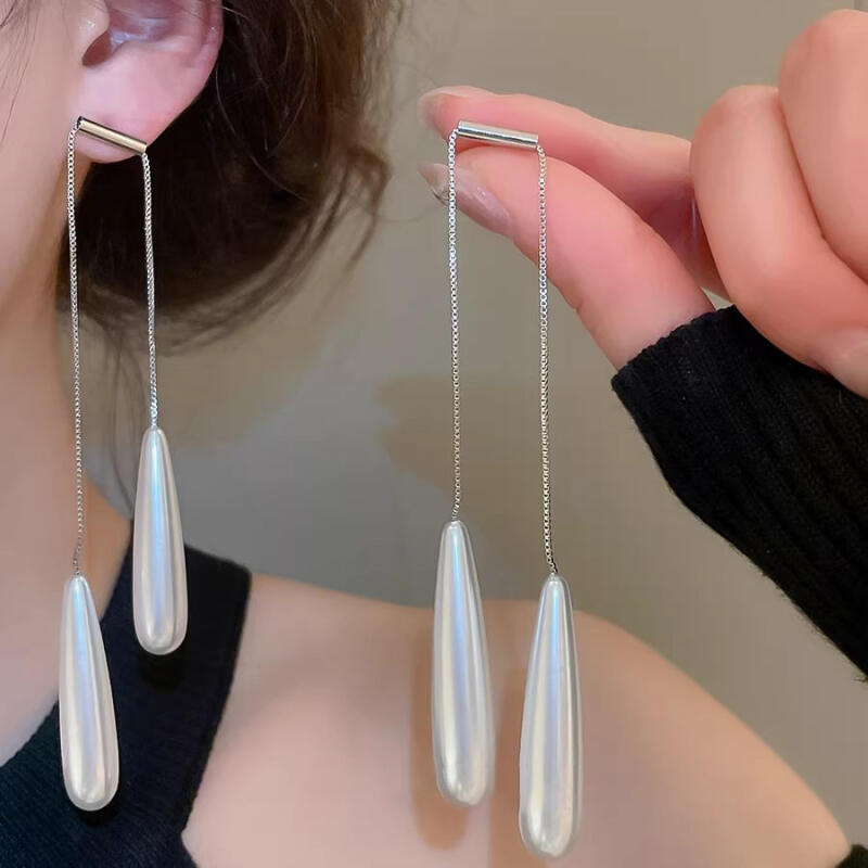 Vintage Imitation Pearl Tassel Earrings for Women 2026 Light Luxury Water Droplet Shaped Pendant Earrings Wedding Jewelry Gifts