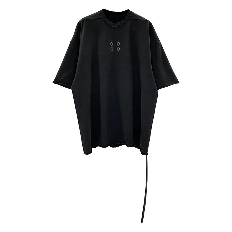 2023 Summer Loose Knit T-Shirt with Eyelet and Ribbon Design
