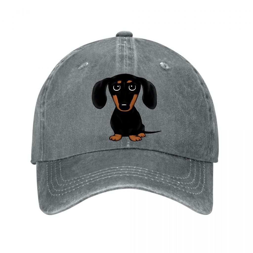 Cute Big Eyes Dachshund Plush Toy  New Vintage Washed Cotton Baseball Cap Parent Kids Sun Hats