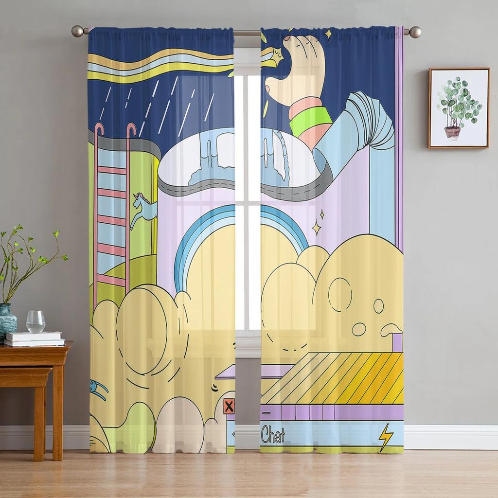 Pattern Color Patch Dots Paint Curtain Living Room Bedroom Voile Drape Kitchen Window Tulle Curtains Home Essentials Light Filtering Polyester Sitting