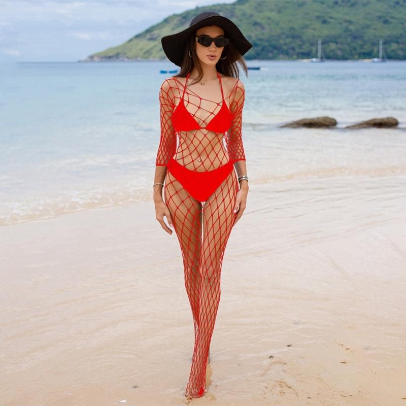 Women Fishnet Mesh Bodystockings Long Sleeve Bodysuit See Through Tights Nightwear Erotic Lingerie Crotchless Jumpsuit