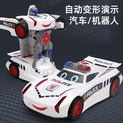 Electric Universal Deformation Police Car Colorful Police Lights Music Automatic Deformation Robot Toy Car