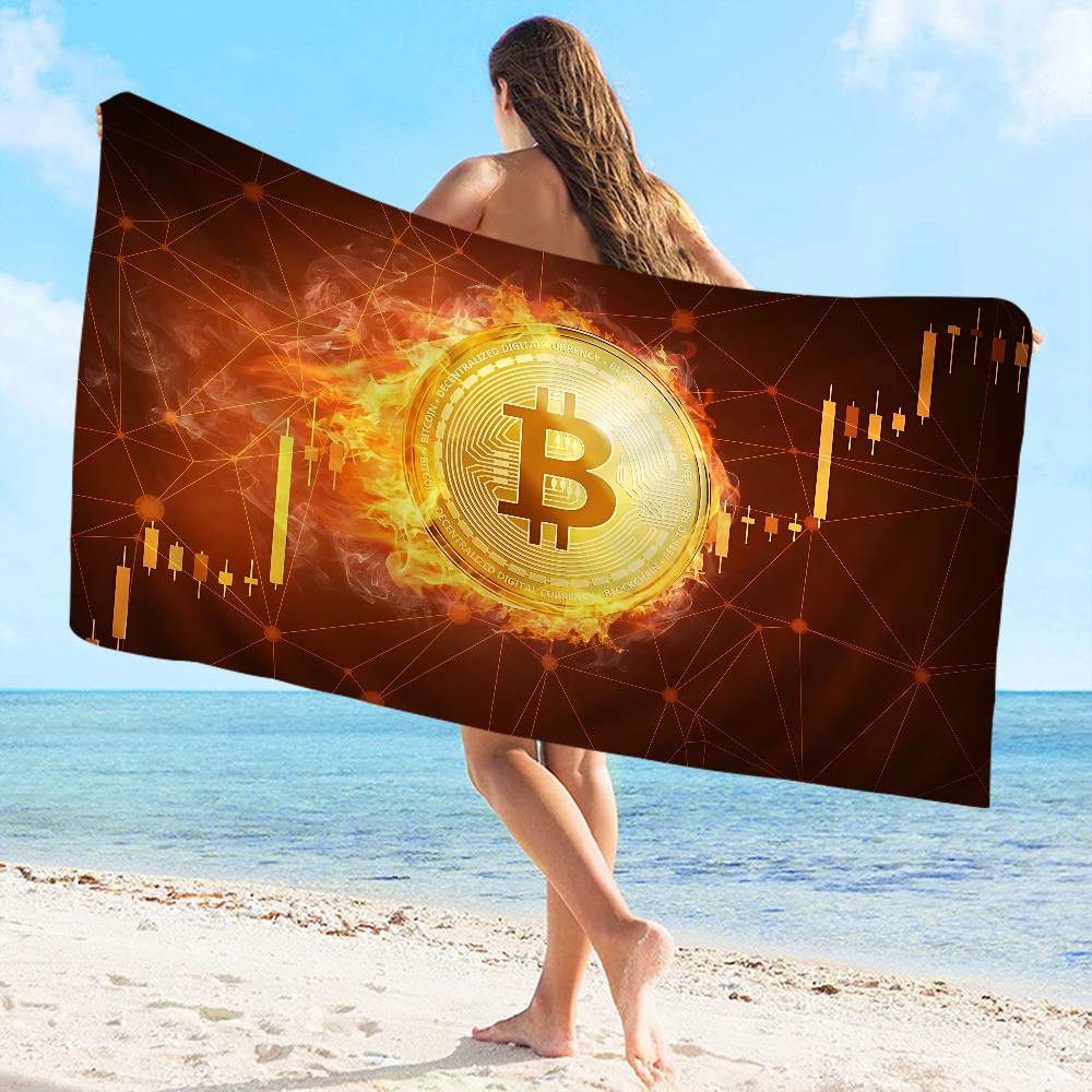 Trends Bitcoin Microfiber Printed Beach Towel Mountain Climbing Yoga Beach Swimming Running Absorbent Soft Towel
