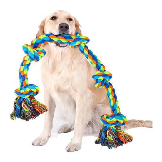 Jucărie de Crăciun pentru câini, frânghie cu 5 noduri, jucărie rezistentă de tras cu frânghie, jucărie indestructibilă pentru mestecat pentru câini cu mestecat agresiv, câini de rasă mare, curățare dentară, trasul la frânghie