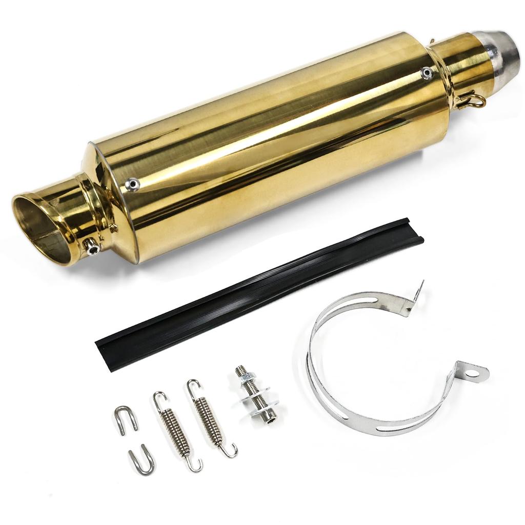 Universal Gold Motorcycle Exhaust Stainless for and More Slip-On Muffler, 38mm/50.8mm, Silencer, Steel, Scooters, Motorcycles, ATVs, Off-Road