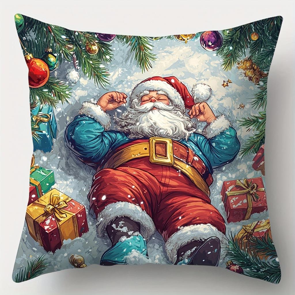 Christmas Themed Pillowcases: Santa, Snowman & Christmas Tree Designs Sofa Room Cushion Cover Home Decoration New Year Gift