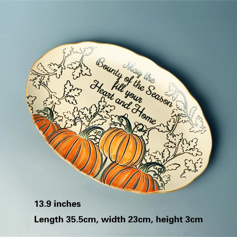 8-14 Inch European Circular Plate Cake Rack Fruit Tray Steak Plate Ceramic Hand-painted Disc Underglaze Fruit Creative Plate-B