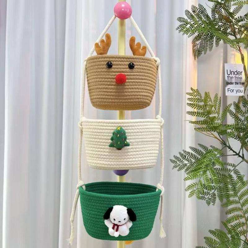 Wall-Mounted Cotton Thread Woven Storage Basket - Dormitory Room Shelf and Behind-Door Organizer