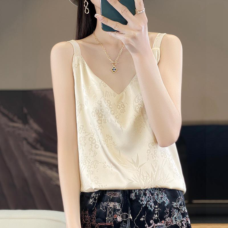 New Chinese National Style Jacquard Satin Camisole Top - Women s Spicy Girl Pure Desire Outerwear S