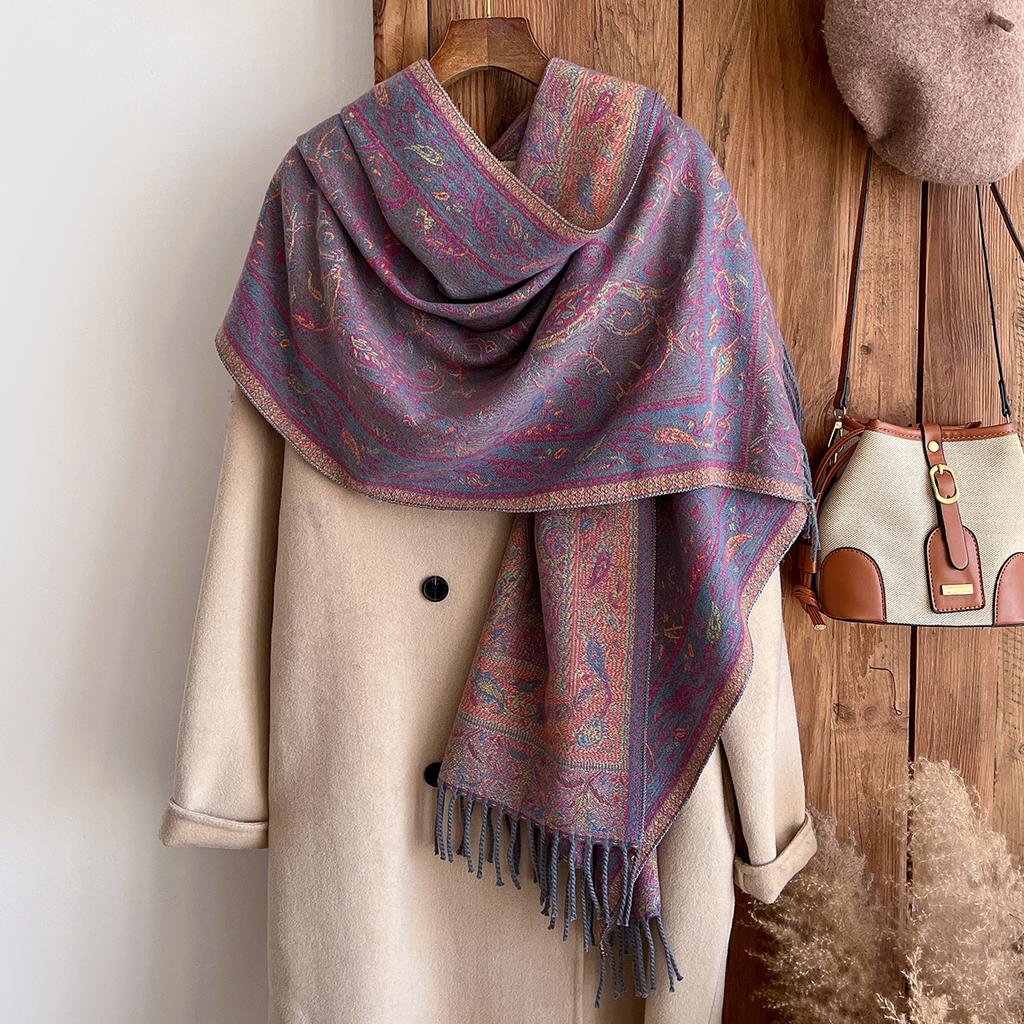 Light luxury ethnic style cashew nut pattern fringed jacquard scarf high-end versatile women's headscarf shawl