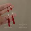 2024 D Retro Wine Red Velvet Rose Pearl Earrings: Hong Kong Style, Autumn/Winter Trend