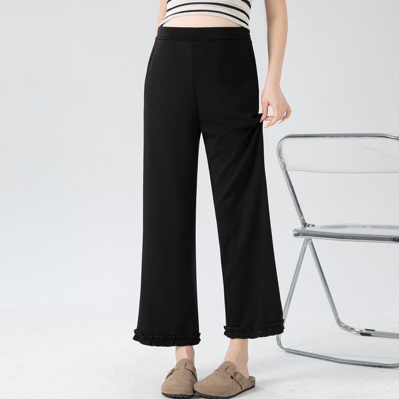 Petite Women s Slimming Maternity Black Lace Pants - Spring/Summer 2026 Elastic Ruffled Straight Leg XL