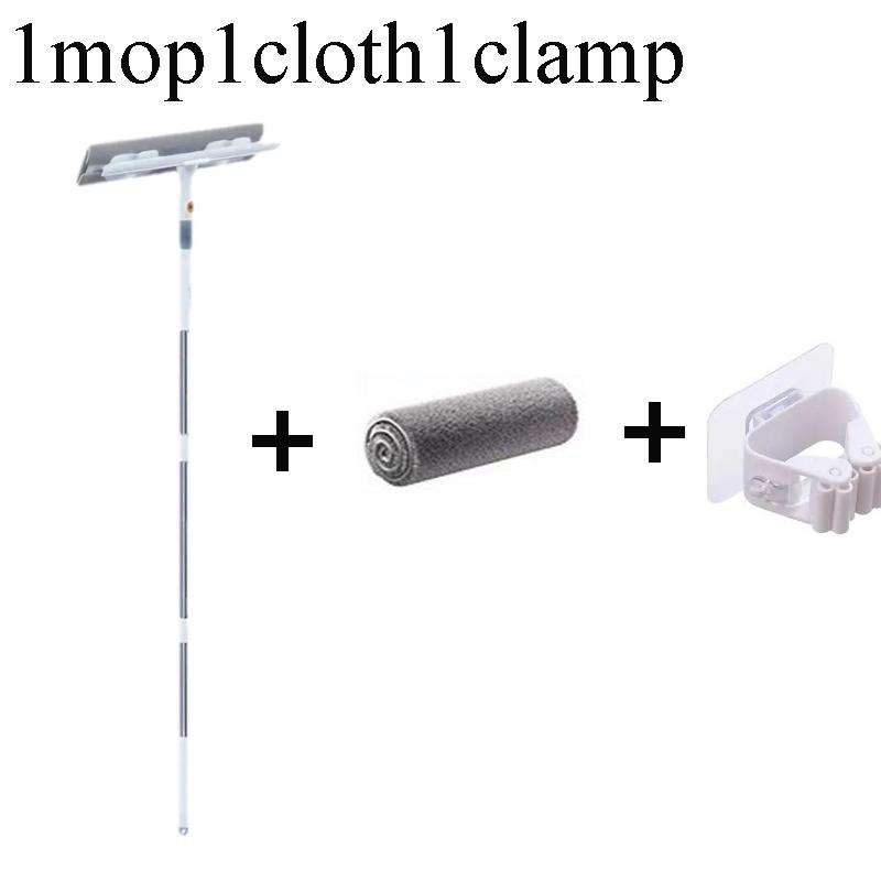 

2-in-1 Glass Wiper Telescopic Long Handle 360° Rotatable Head Double-Sided Window Floor Cleaning Tool Household Bathroom Cleaner