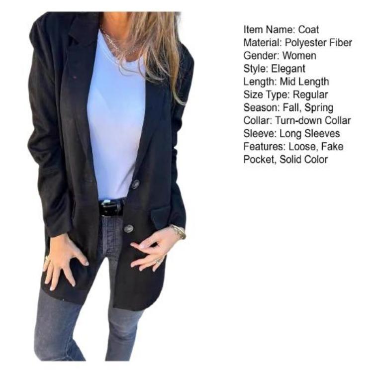 Warm Lady Winter Coat Mid Length Single Breasted Turn Down Collar Long Sleeves Pure Color Fake Pocket Outerwear Jacket Overcoat