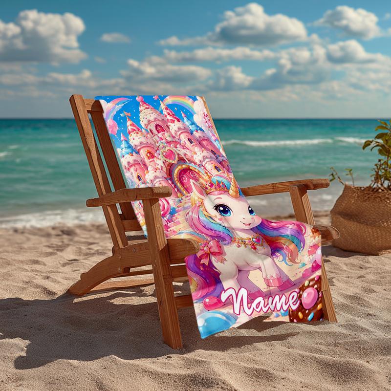 Custom Name Ultra-Soft Beach Towel with Unicorn Theme,Ideal for Pool - Camping, Diving - Perfect Travel Essential, Vibrant Beach Towel.