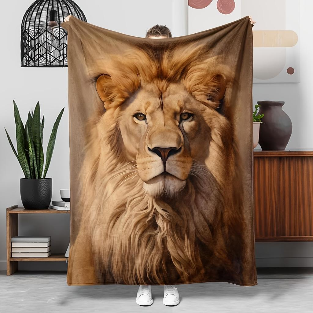 Golden Lion King Throw Blanket Realistic Print Safari Wildlife Decor Cozy Couch Gift
