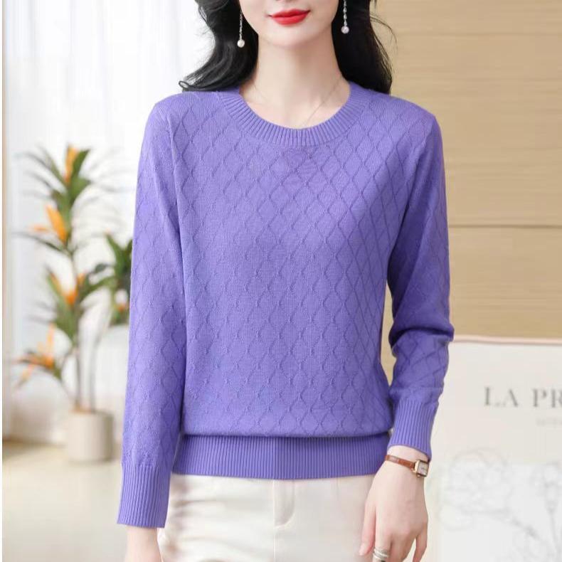 Cashmere Sweater for Women's Autumn and Winter Round-neck Loose Pullover Solid-color Long-sleeved Knitted Sweater Inner Layer Top