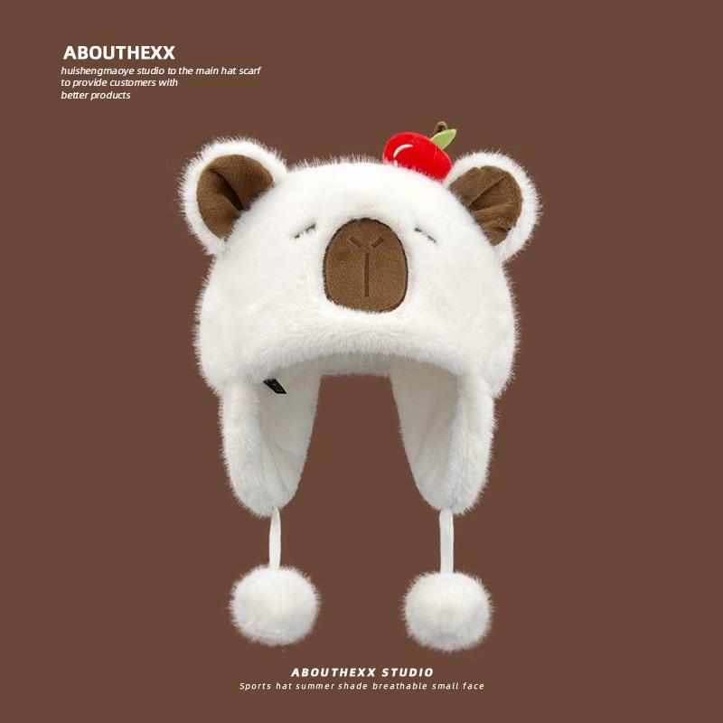 Neue Cartoon Niedliche Kapibara Plüsch Lei Feng Mütze Damen Herbst und Winter Warme Ohrenschutzmütze Vielseitige Überziehmütze für Herren