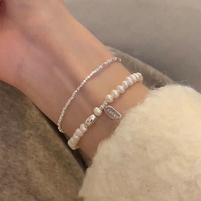 Elegant Sterling Silver Pearl Bracelet: Retro Bean-Shaped Design for Sophisticated, Versatile Style