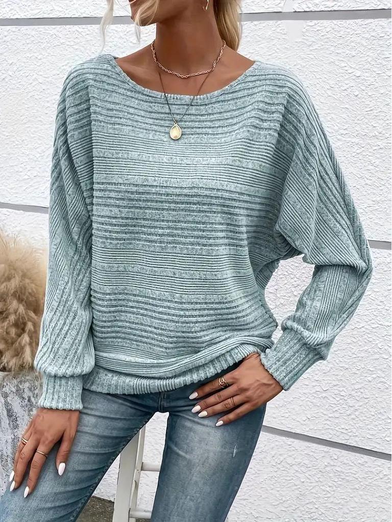 2025 Women's Casual Ribbed Batwing Sleeve Pullover Sweater