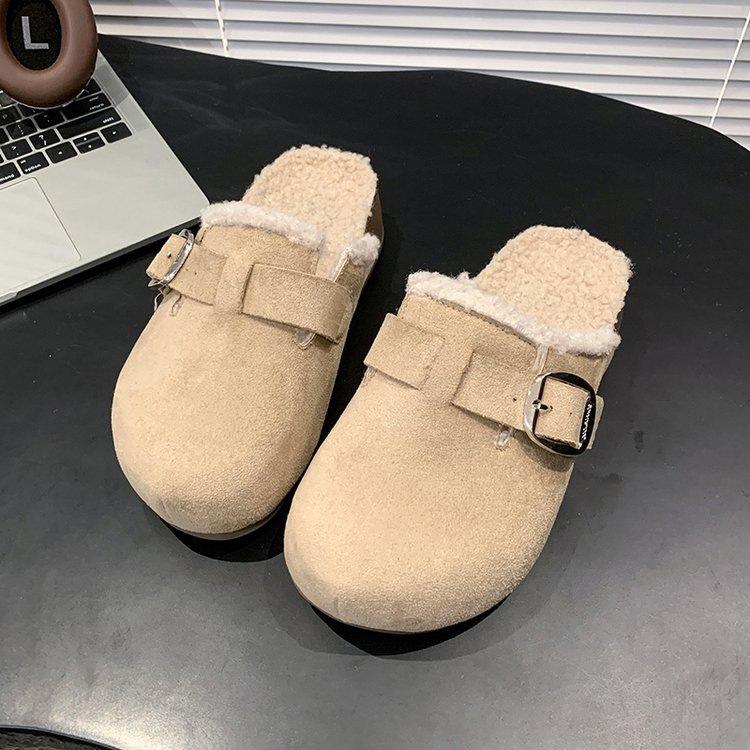 Retro bag head slippers, new plush warm thick-soled Muller Birkenstocks in autumn and winter