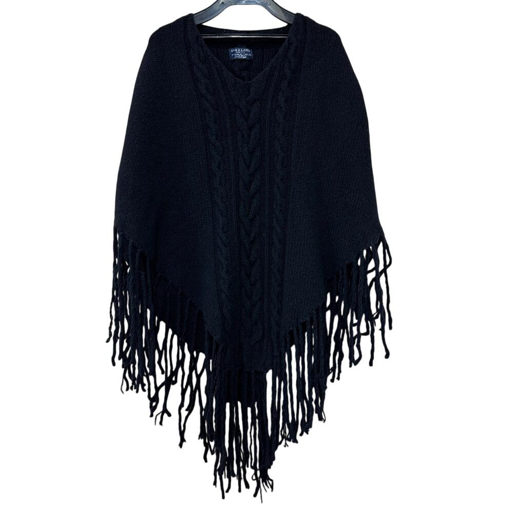 BURBERRY knitted fringe wool poncho black wool Women Used
