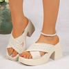 Women High Heel Sandals Thick Sole Chunky Platform Slippers Cross Band Decor Wedges Shoes Woman Summer Plus Size Comfort Shoes