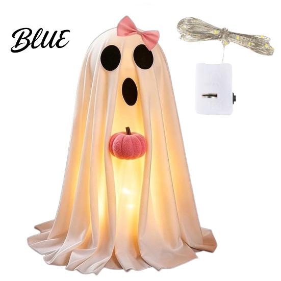 Indoor Window Ornaments Creepy Cute Decoration White Light-Up Halloween Ghost with Pumpkin Holiday Figurines Standing Tabletop for Home Party