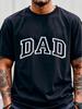 Plus-Size T-Shirt for Fathers, Showcasing Prominent White Lettering That Says 'DAD' on a Relaxed Black Short-Sleeve Crew Neck. It Offers a Comfortable