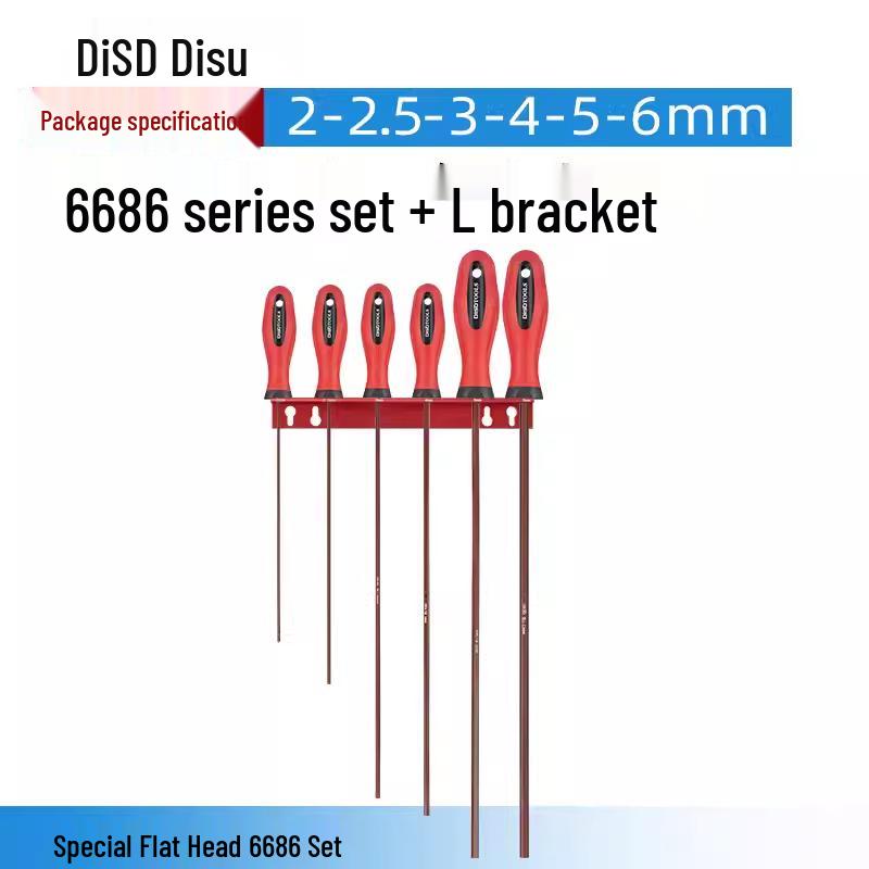 Extended Hex Screwdriver Set: Extra Long, Hardened, Flat Head 2.5-6mm, 6-Point
