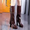Autumn and Winter Versatile Waterproof Platform High Heel But Knee Pants Boots 2025 Belt Buckle Thick Heel High Tube Brown Knight Boots
