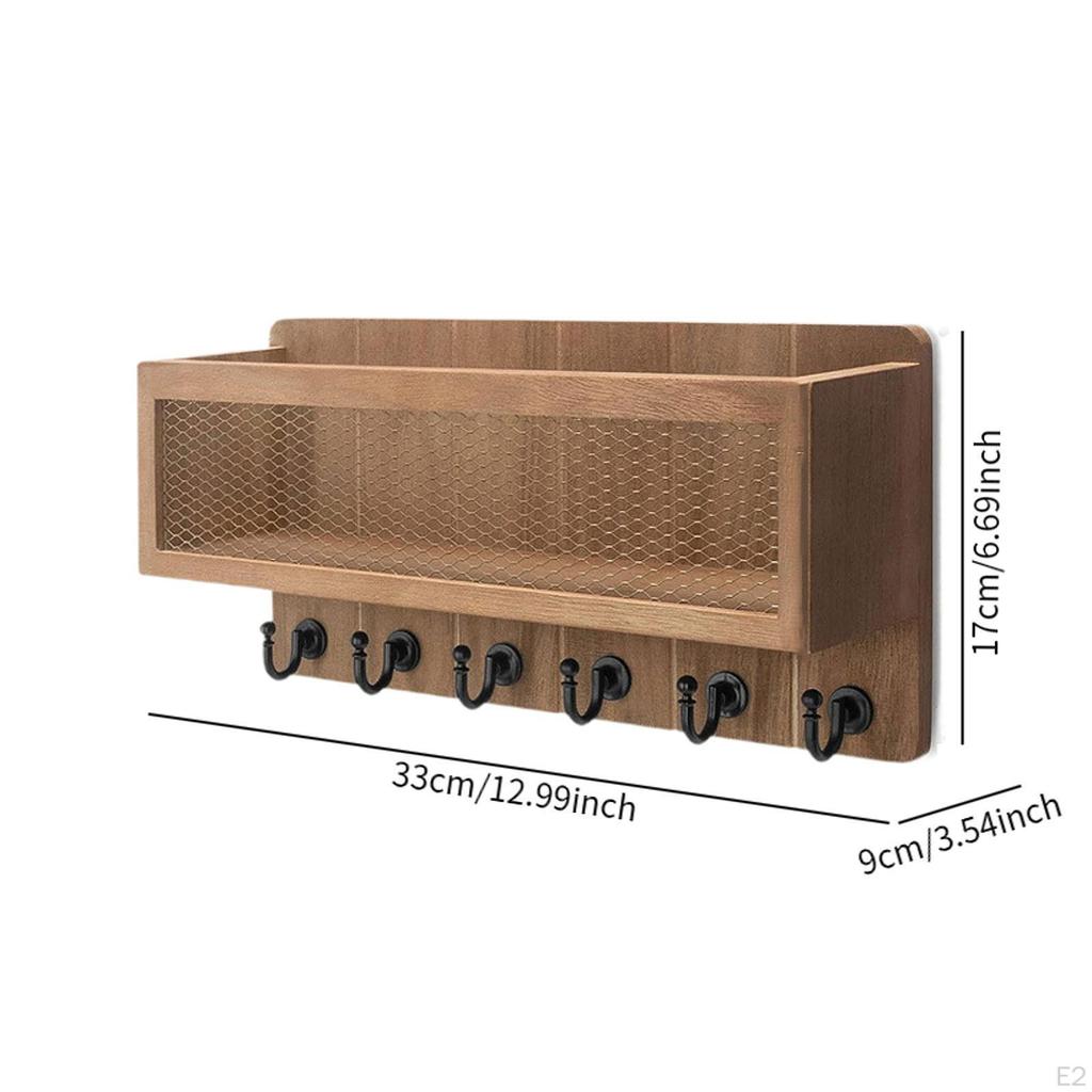 Wieszak na klucze i pocztę z koszykiem do przechowywania, ozdobny, drewniany, montowany na ścianie