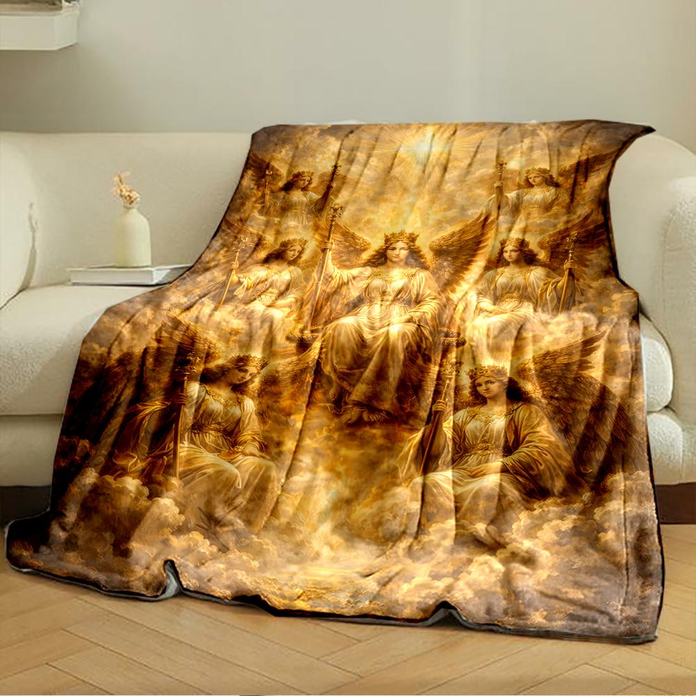 Heavenly Angels in Golden Light BlanketFlannel blanket for bedroom, living room, sofa, and nap