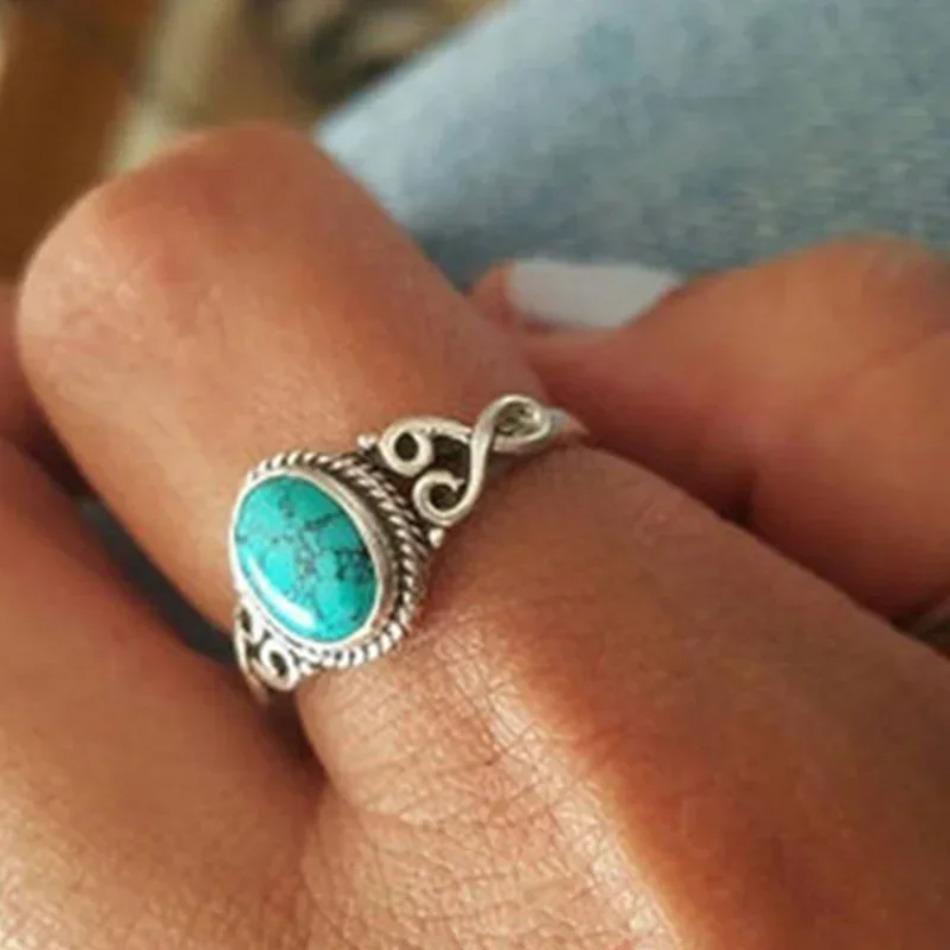 1 Pcs Fashion Retro Elegant Ring Natural Turquoise Wedding Engagement Birthday Party Anniversary Commemorative Gift