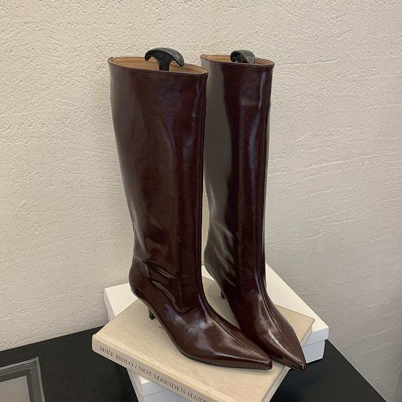 

Bailamos 2025 Winter New Brand Women Knight s boots Fashion Pointed Toe Slip On Knee-high Boots Thin Low Heel Long Boots Shoes 40 красный