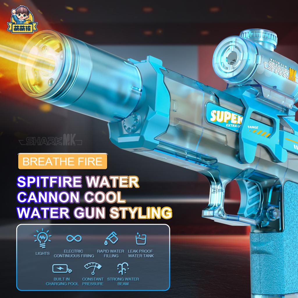 Pistol de apă electric original Inclusiv lumină Pulverizări Efect de flacără Continuu Presiune înaltă Viteză mare Puternic Jucării de joacă în aer liber cu pistol de apă