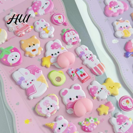 Sticker Basteln für Anfänger Niedlich 3D Puffy Kawaii Blasen Schaumstoff Sticker Puff Squishy Abnehmbar Bär Hase Handyhülle Notizbuch Scrapbooks DIY