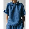 Women Summer New Solid Color Casual Loose Ruffle Short Sleeve Blouse