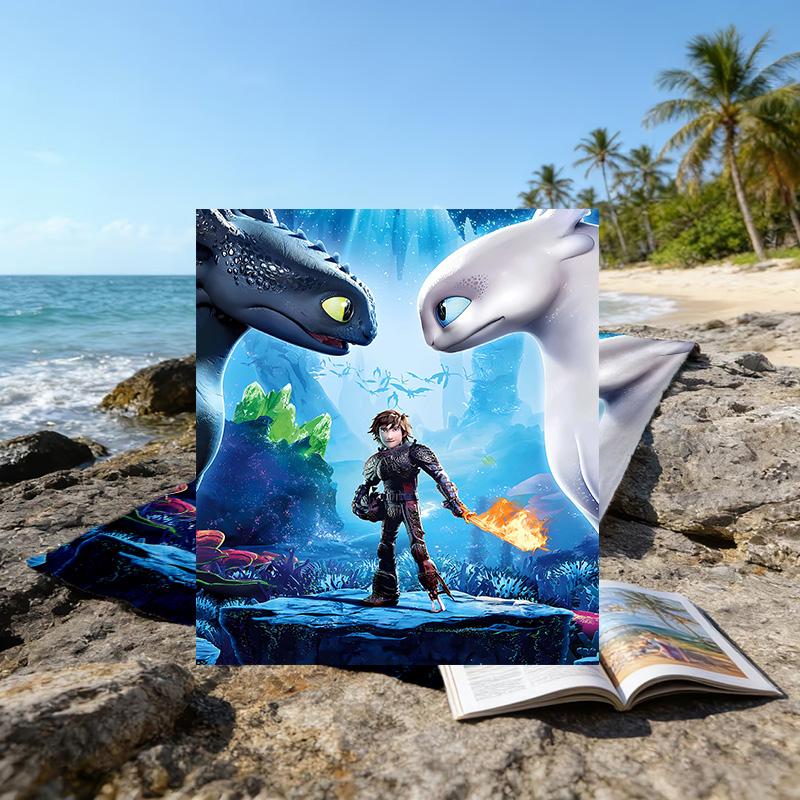 1pc Toothless2 Beach Towel, Beach and Seaside Swimming Pool Equipment, Fashion Pattern, Rectangular, Travel Essentials