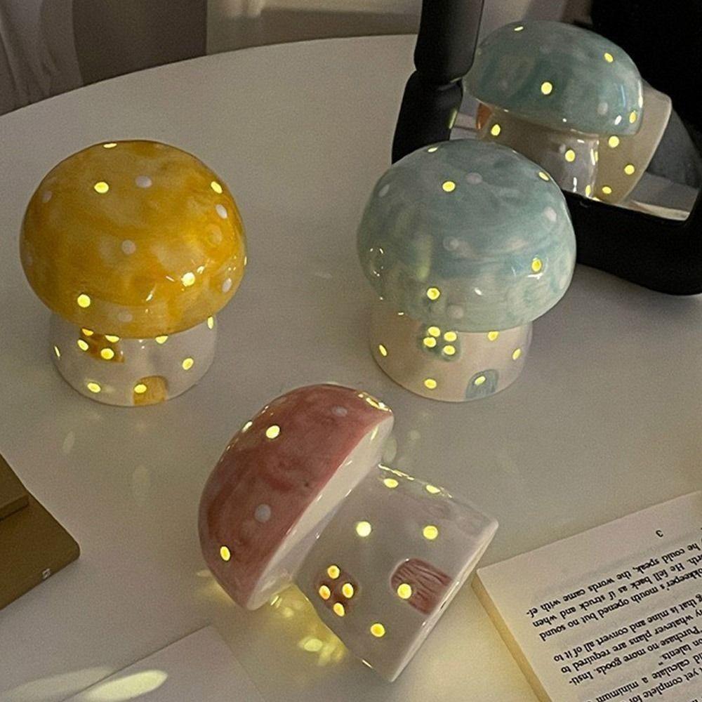 Sleeping Mushroom Night Light Table Decor Lamp Ceramic  Night Light  Birthday Gift