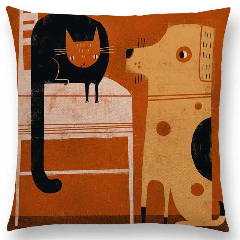 Abstract Fantasy Animals Painting Sofa Throw Pillow Case Dachshund Owl Cat Dog Squirrel Rabbit Fox Elephant Cushion Cover