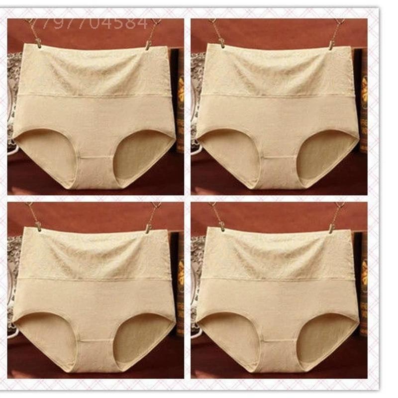 Women's 4-Pack Underwear High Waist Belly Contracting and Waist Slimming Women's Briefs Plus Size Middle-Aged Ladieswear Hip-Lifting Underpants