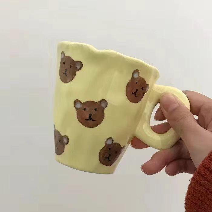Yellow Cute Bear Orange Tulip Mug Creative Milk Cup Coffee Cup Irregular Cloud Ceramic Water Cup Home Decoration